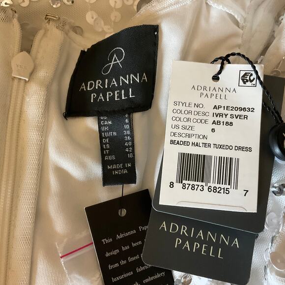 Adrianna Papell Sequined Sleeveless V-Neck Sheath Cocktail Dress White Size 6 - Picture 11 of 13